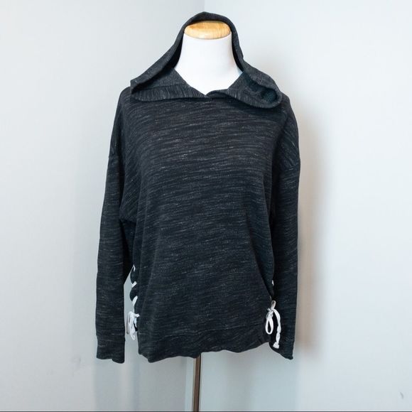 PINK Victoria's Secret Charcoal Grey Lace Up Side Hoodie - Size XSmall - Picture 2 of 10